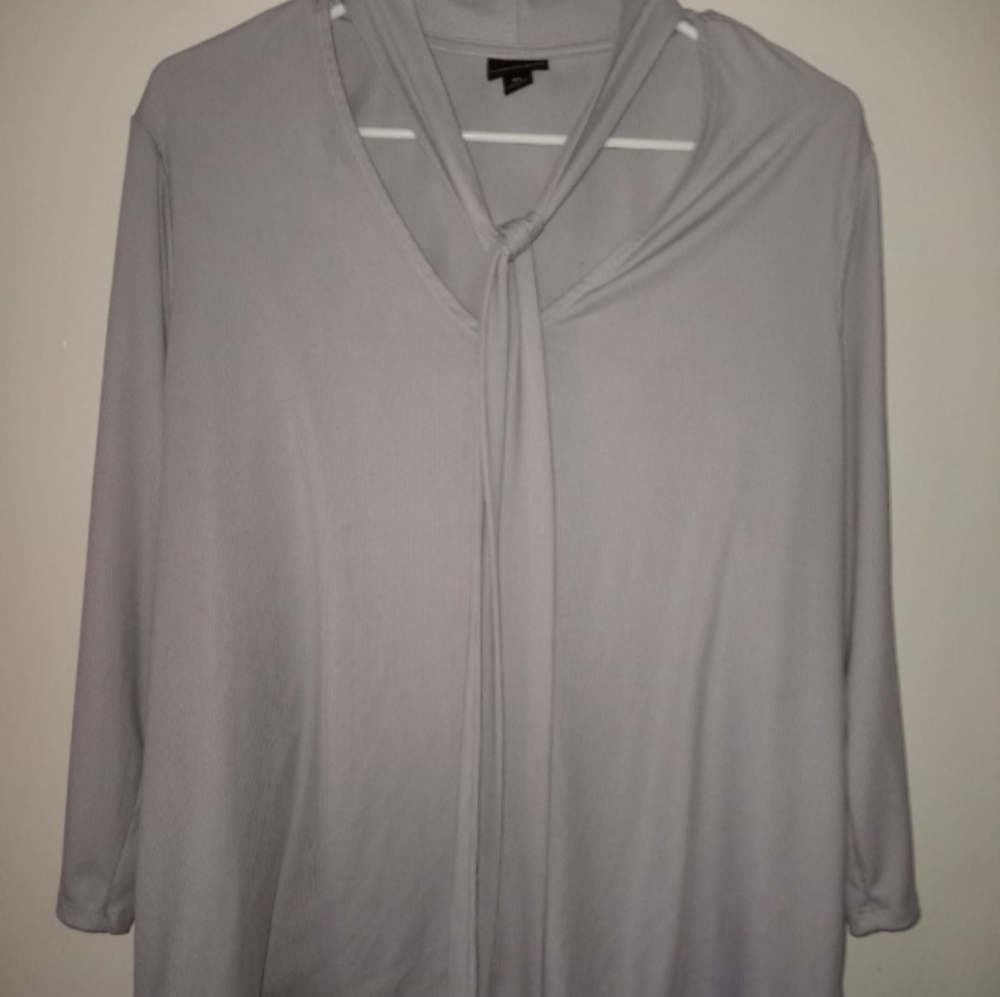 Woman's Grey Worthington Dress Shirt with attached scarf.